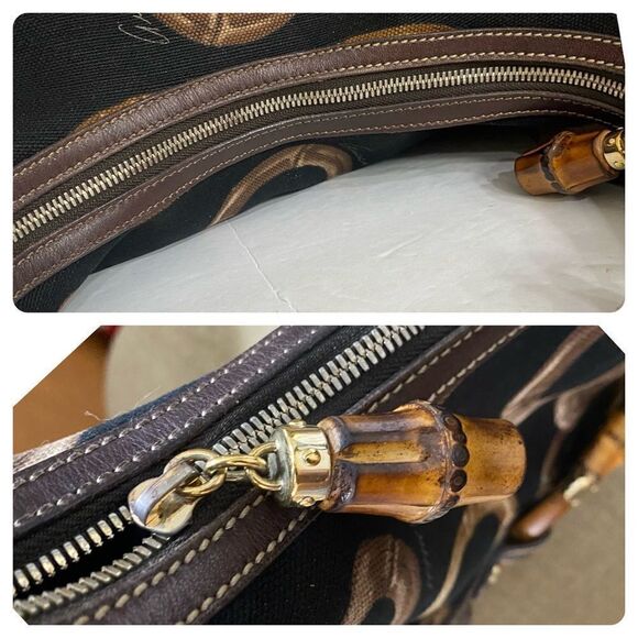 GUCCI Horsebit Canvas Leather Hobo Bag 💼 Brown/Black - Picture 9 of 16